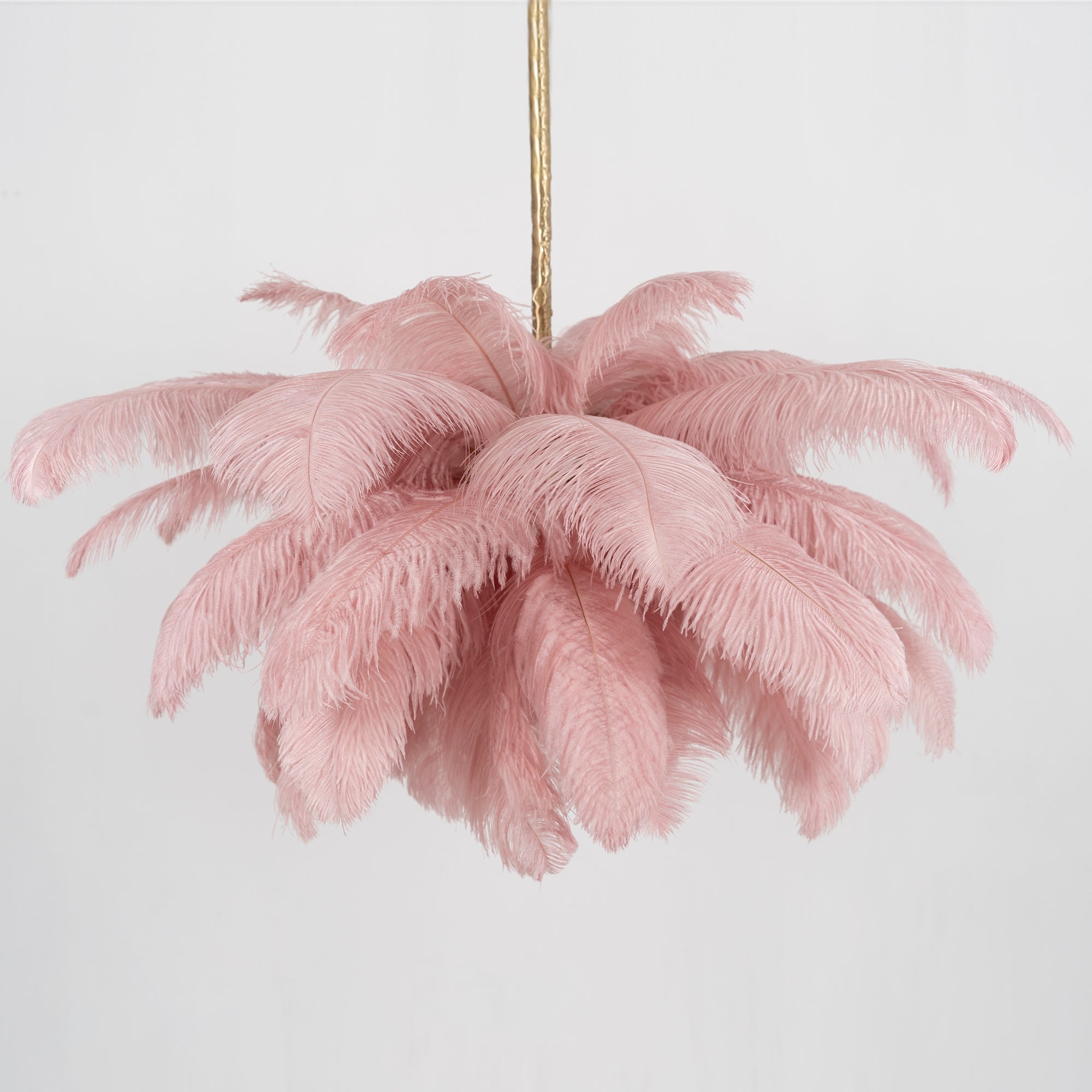 Chandelier, Ostrich Feather Shade, Brass Base, 6x G9, 110 cm