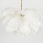 Chandelier, Ostrich Feather Shade, Brass Base, 6x G9, 110 cm