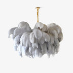 Chandelier, Ostrich Feather Shade, Brass Base, 6x G9, 110 cm