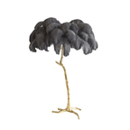 Gulvlampe, skærm af strudsefjer, messingfod, 6x G9, med stik
