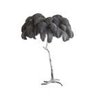 Gulvlampe, skærm af strudsefjer, messingfod, 6x G9, med stik