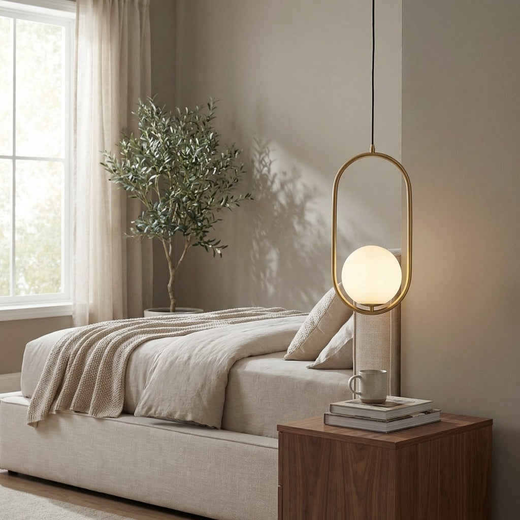 Oval Metal Frame Pendant Light, Modern Nordic Design, 18-Inch