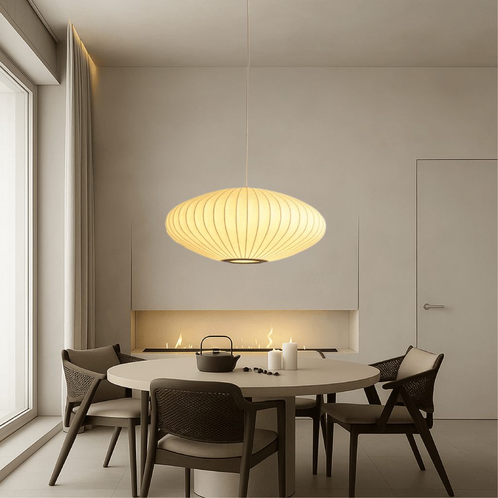 Classic Elegant Oval Pendant Light With Fabric Shade, 12-Inch