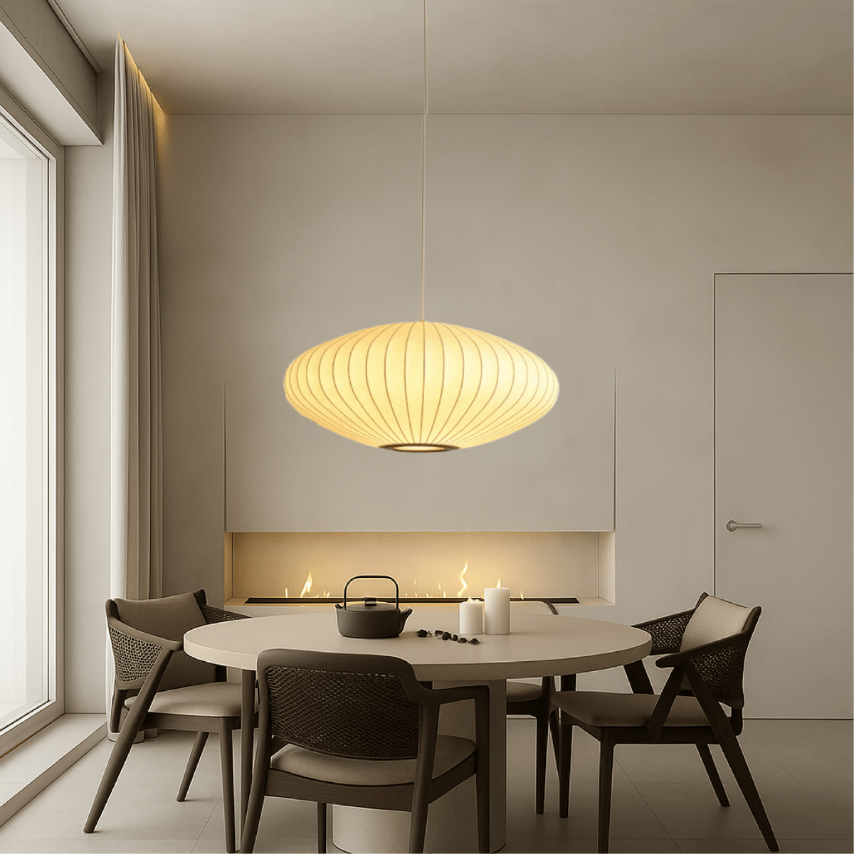 Classic Elegant Oval Pendant Light With Fabric Shade, 12-Inch