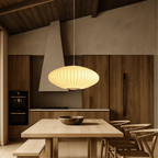 Classic Elegant Oval Pendant Light With Fabric Shade, 12-Inch
