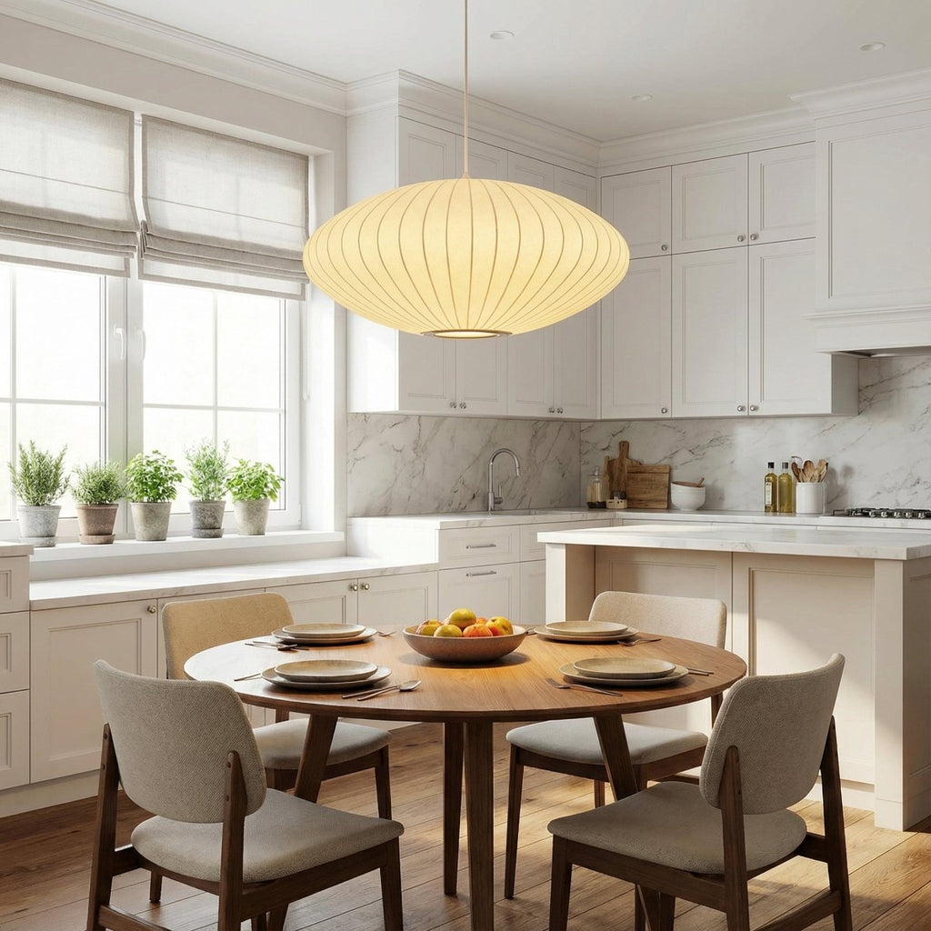 Classic Elegant Oval Pendant Light With Fabric Shade, 12-Inch