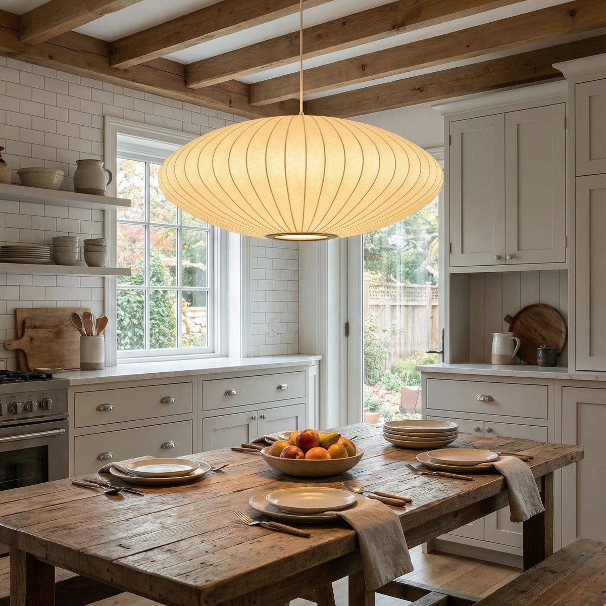 Classic Elegant Oval Pendant Light With Fabric Shade, 12-Inch