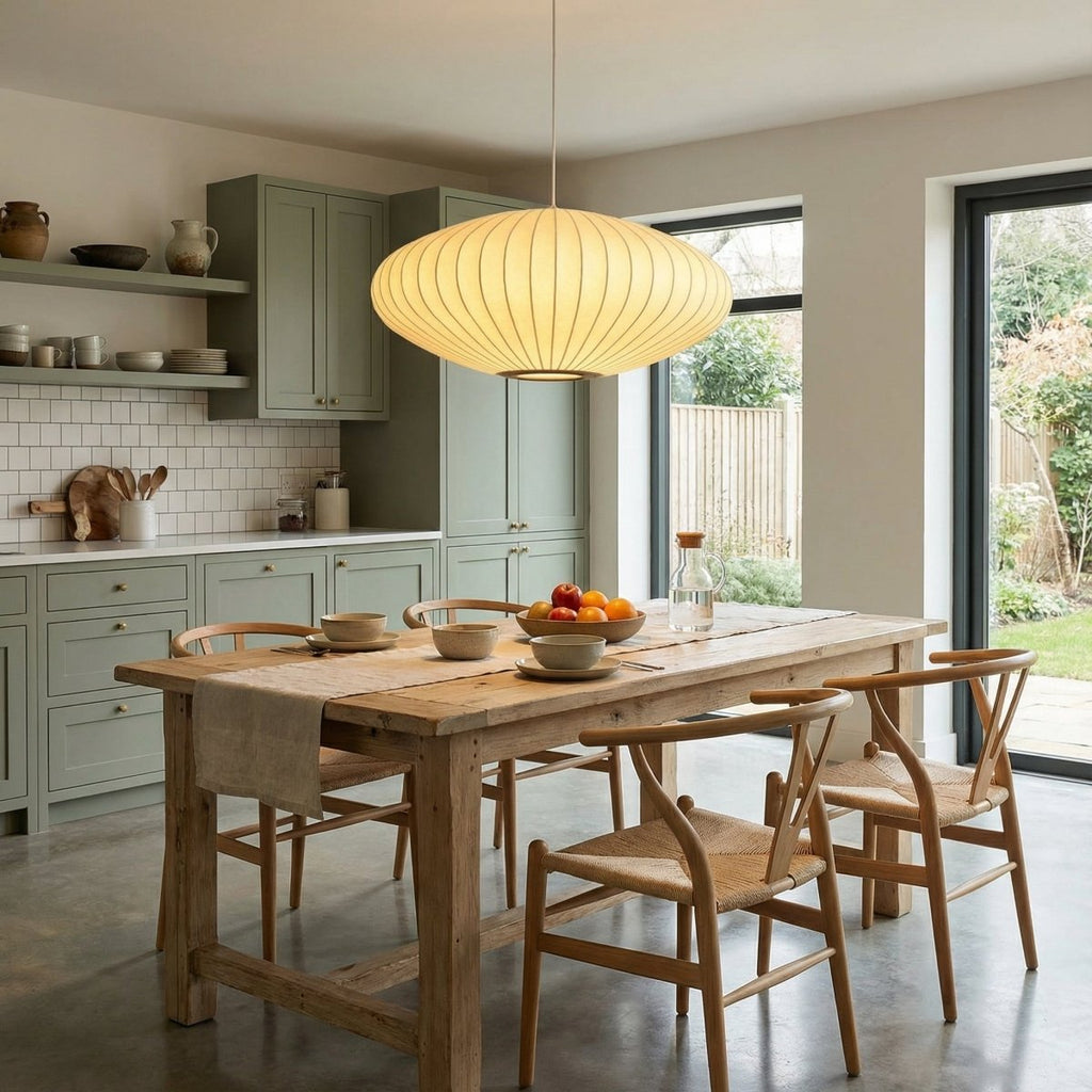 Classic Elegant Oval Pendant Light With Fabric Shade, 12-Inch