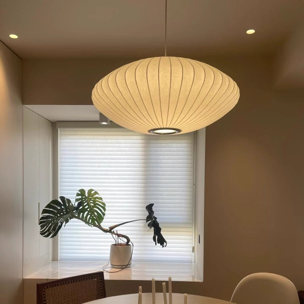 Classic Elegant Oval Pendant Light With Fabric Shade, 12-Inch