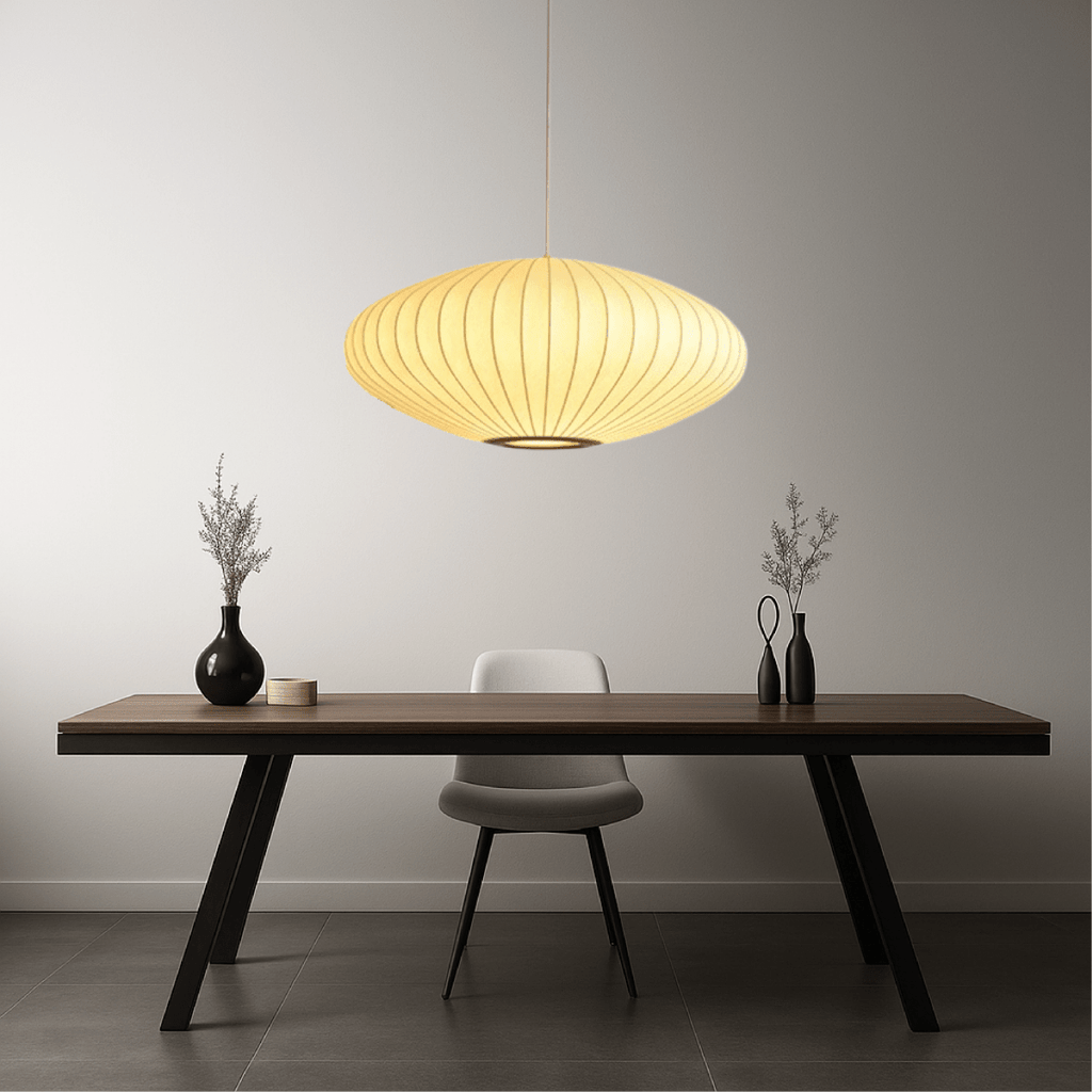 Classic Elegant Oval Pendant Light With Fabric Shade, 12-Inch