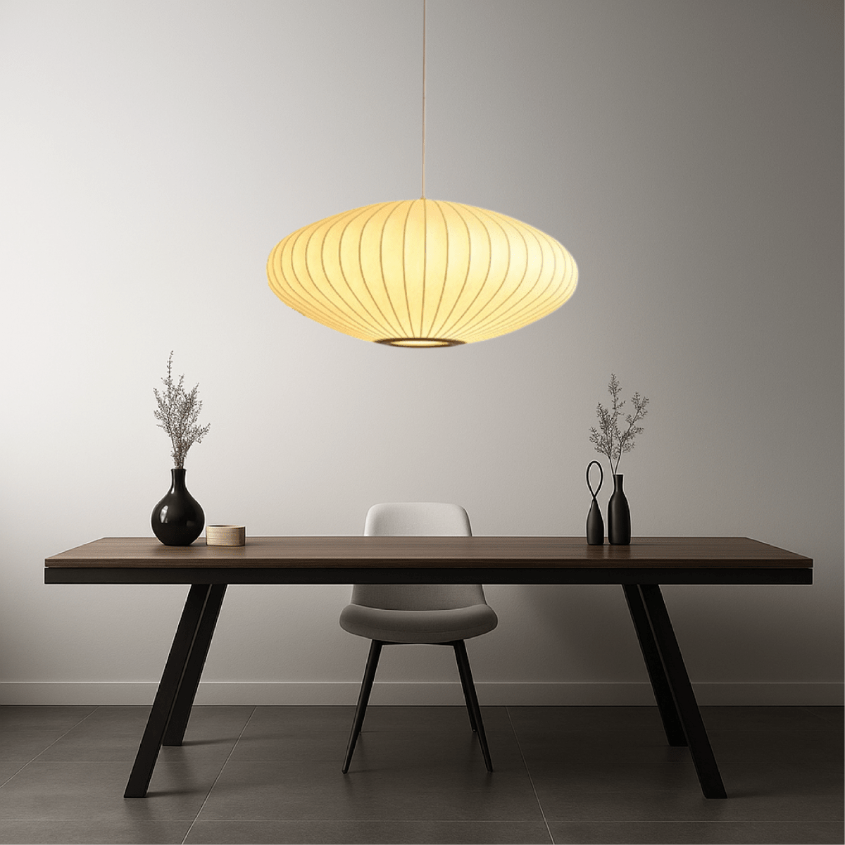 Classic Elegant Oval Pendant Light With Fabric Shade, 12-Inch