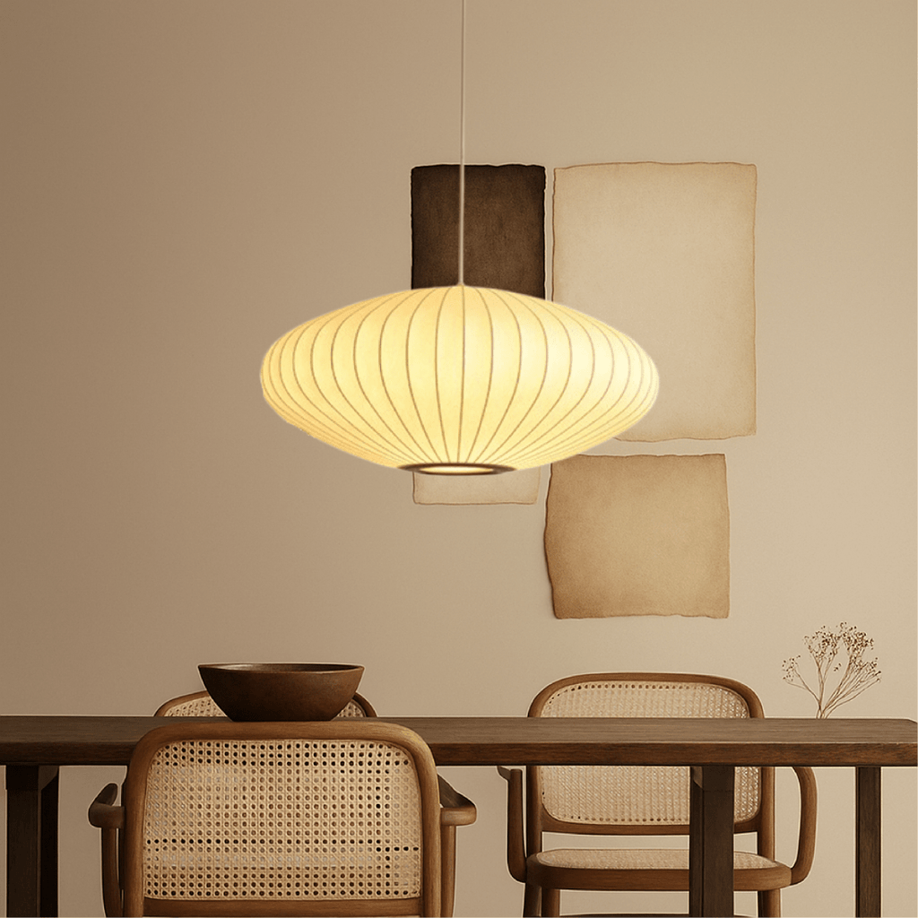 Classic Elegant Oval Pendant Light With Fabric Shade, 12-Inch