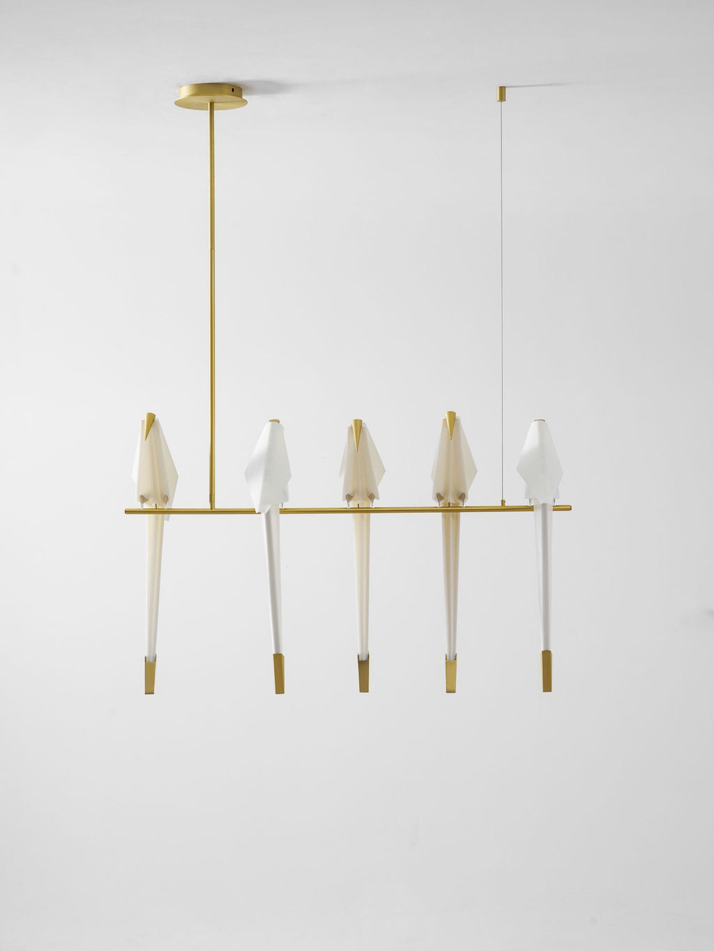 Paper Crane LED Chandelier, Acrylic Birds, Gold Frame, 3000K