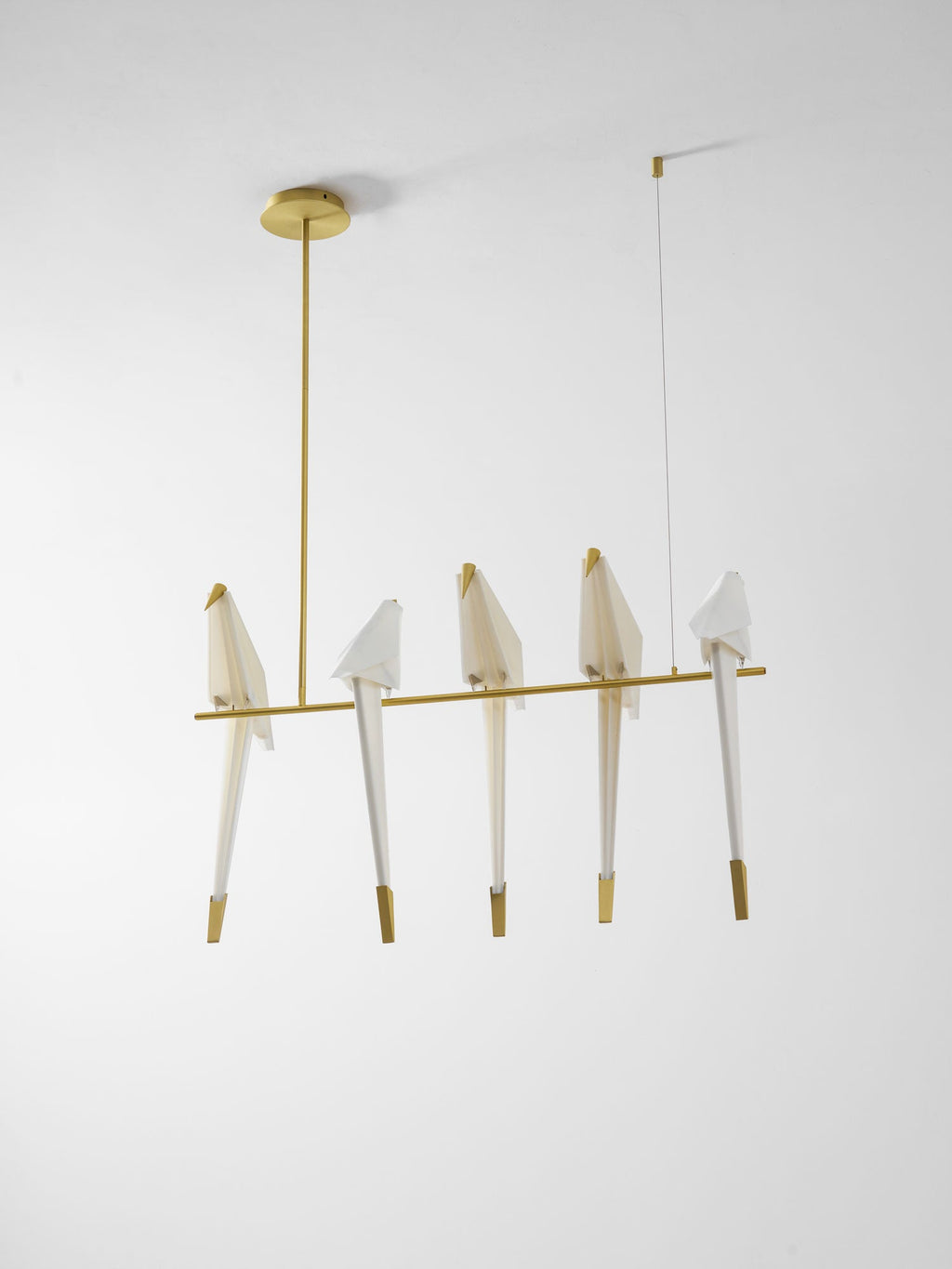 Paper Crane LED Chandelier, Acrylic Birds, Gold Frame, 3000K