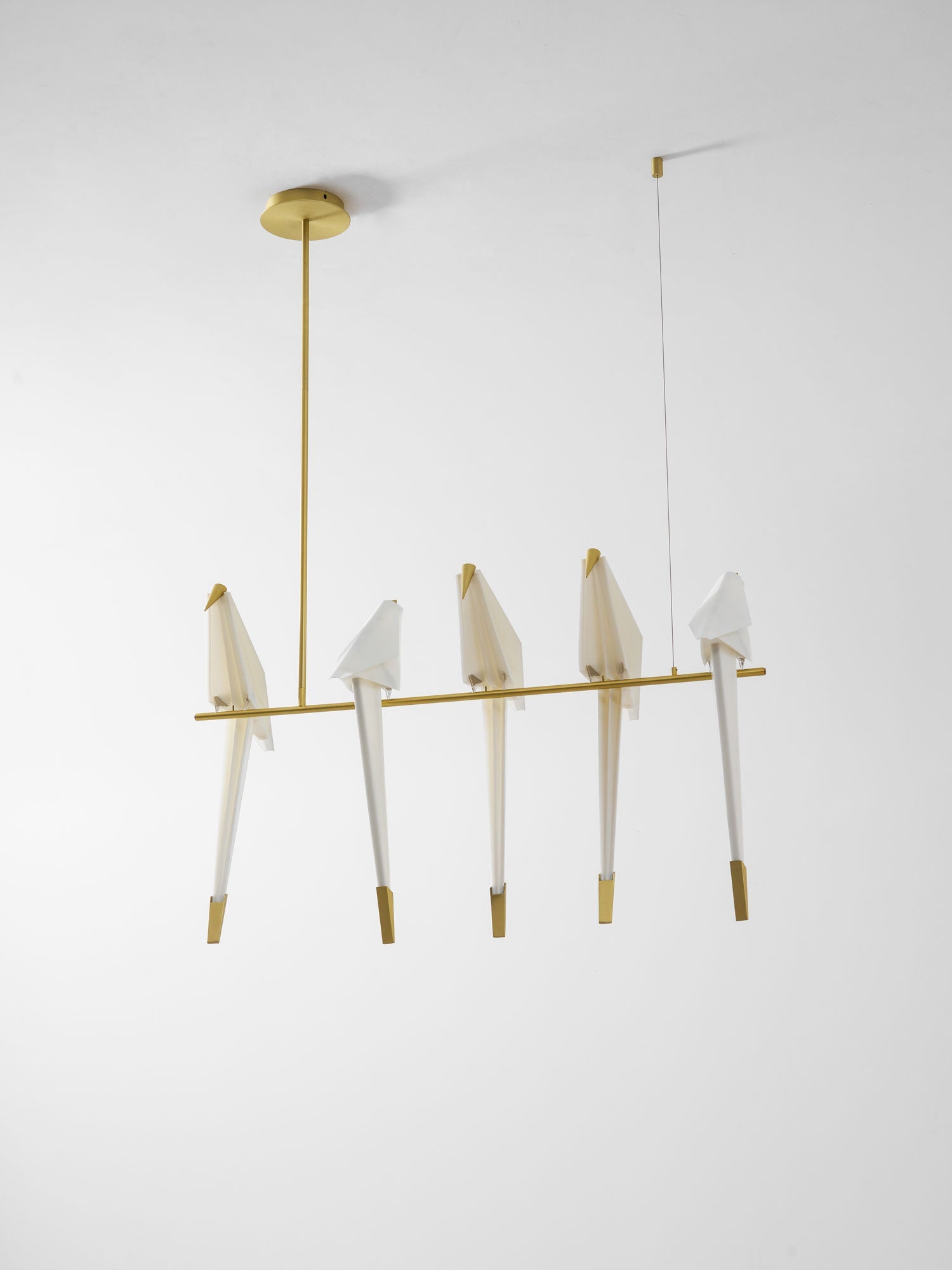 Paper Crane LED Chandelier, Acrylic Birds, Gold Frame, 3000K