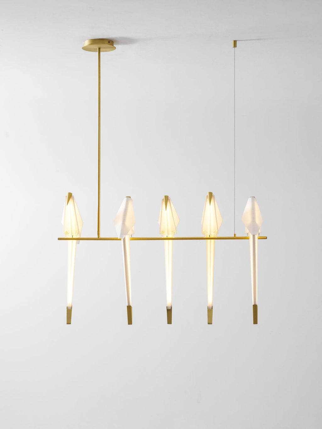 Paper Crane LED Chandelier, Acrylic Birds, Gold Frame, 3000K