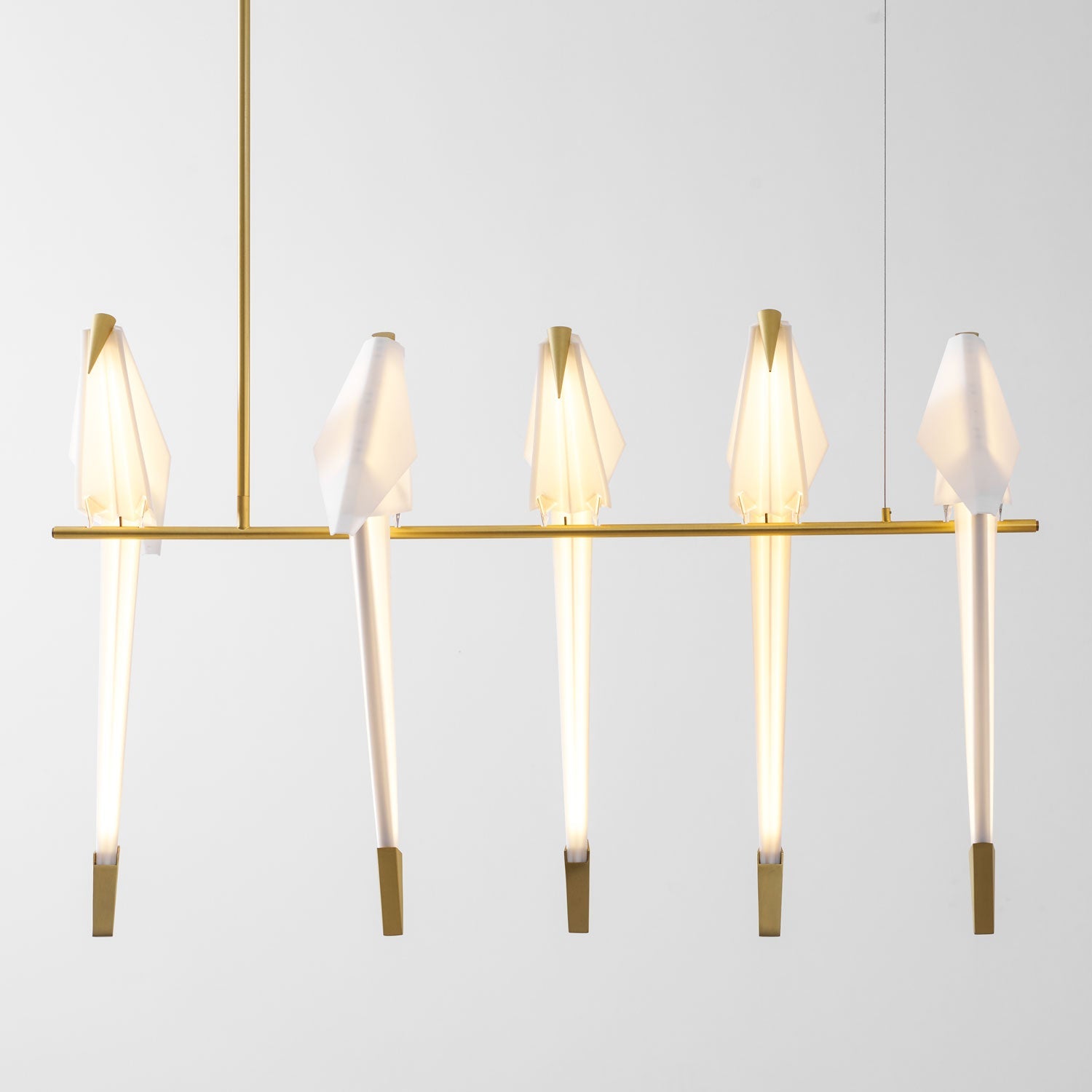 Paper Crane LED Chandelier, Acrylic Birds, Gold Frame, 3000K