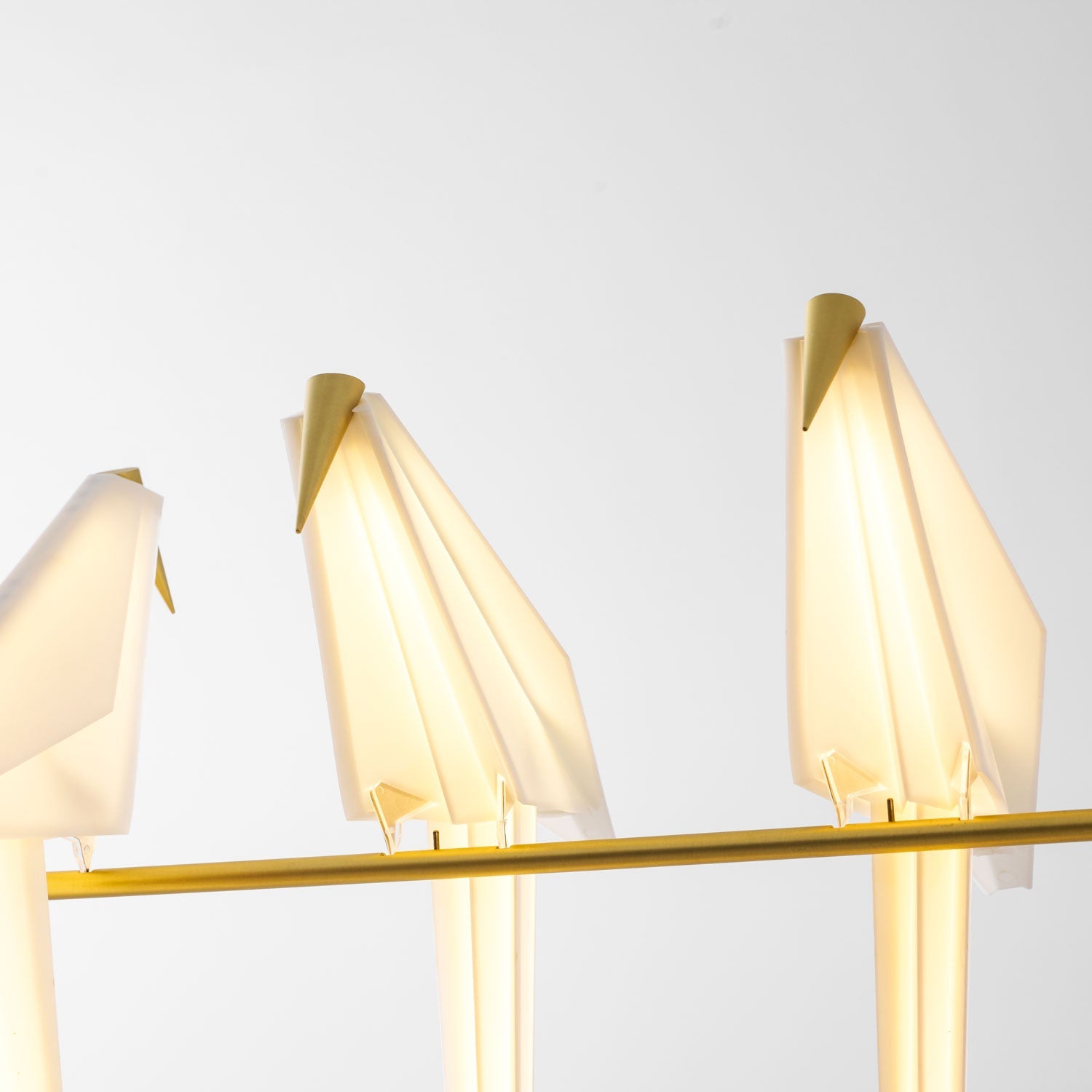 Paper Crane LED Chandelier, Acrylic Birds, Gold Frame, 3000K