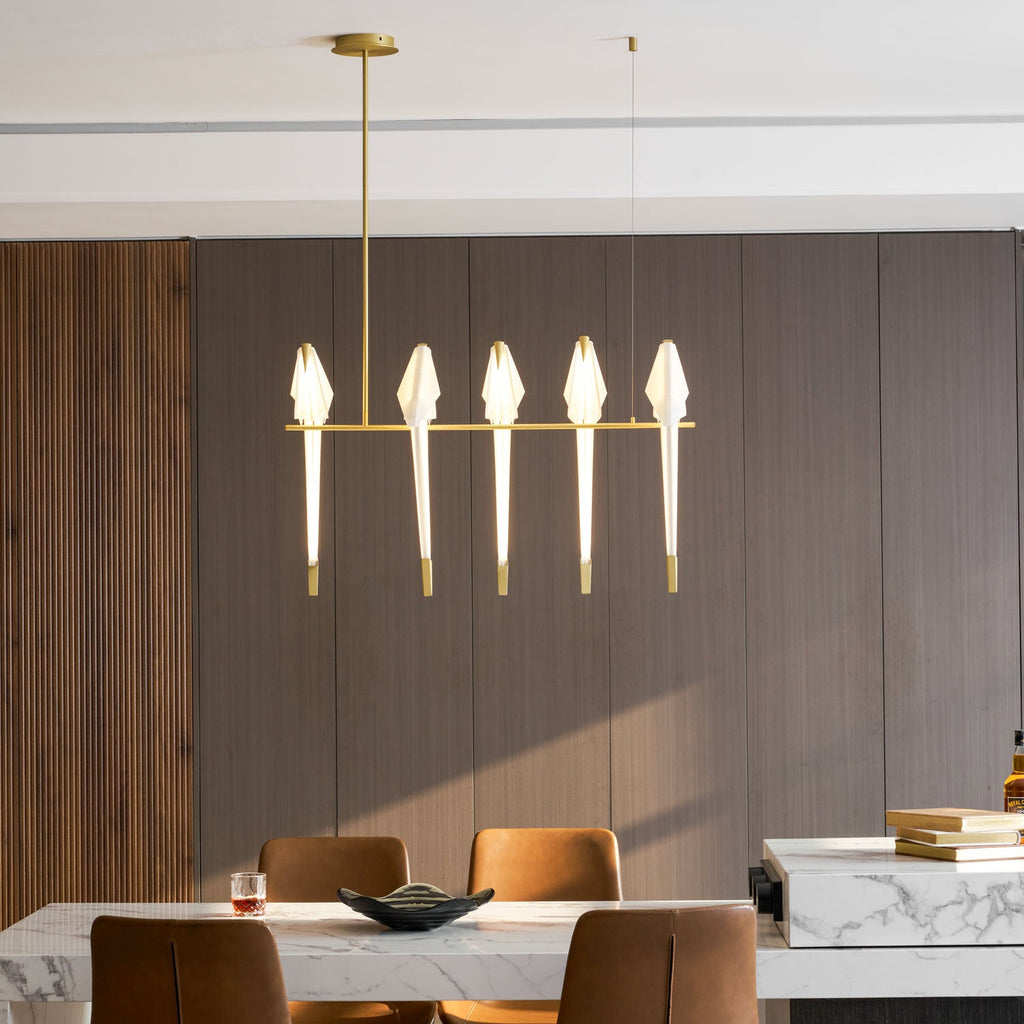 Paper Crane LED Chandelier, Acrylic Birds, Gold Frame, 3000K