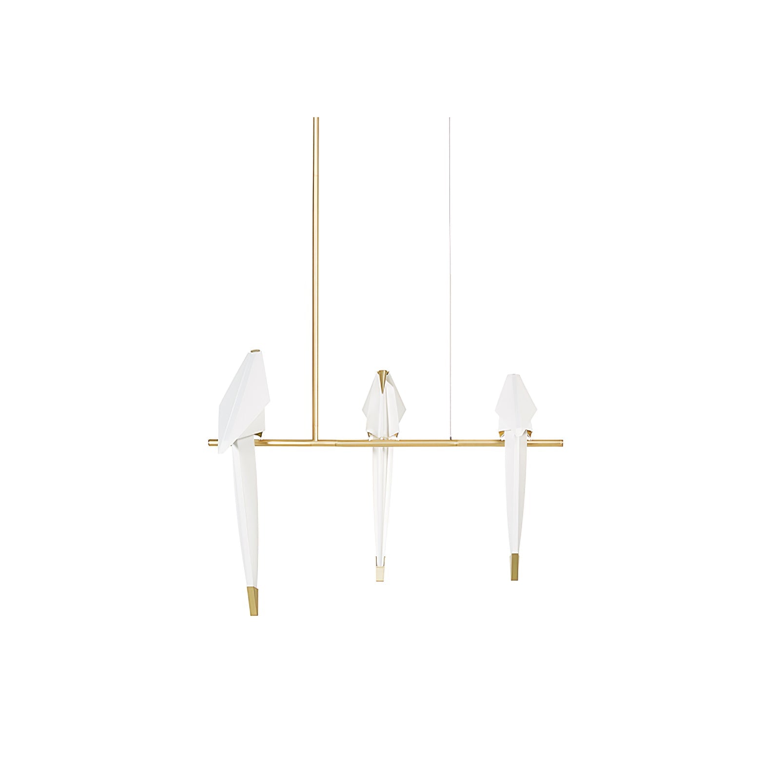 Bird chandelier with white acrylic birds on a gold branch frame