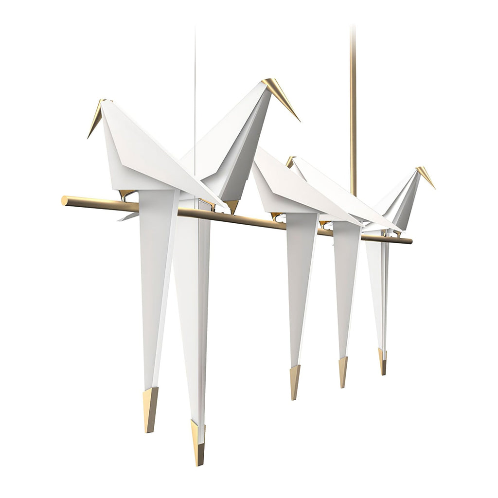 Bird chandelier styled with warm light in a calm interior