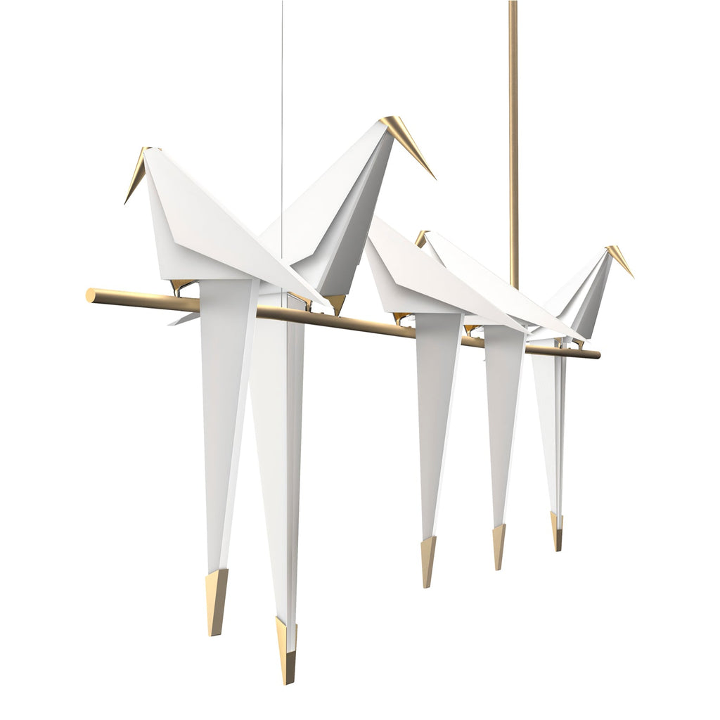 Paper Crane LED Chandelier, Acrylic Birds, Gold Frame, 3000K