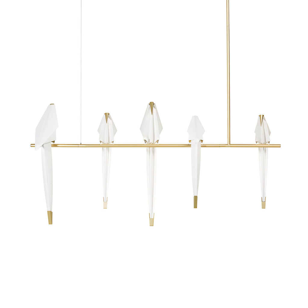 Paper Crane LED Chandelier, Acrylic Birds, Gold Frame, 3000K