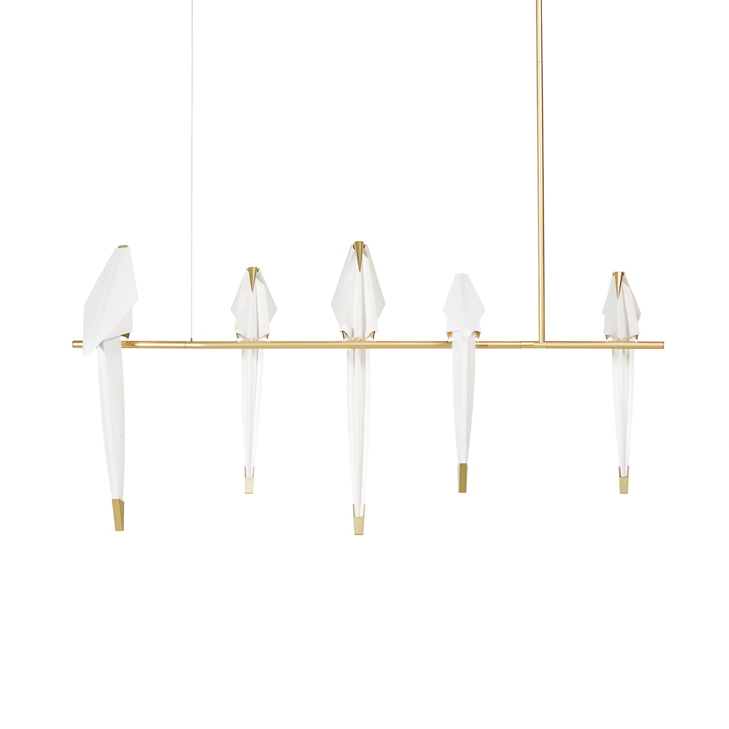 Paper Crane LED Chandelier, Acrylic Birds, Gold Frame, 3000K
