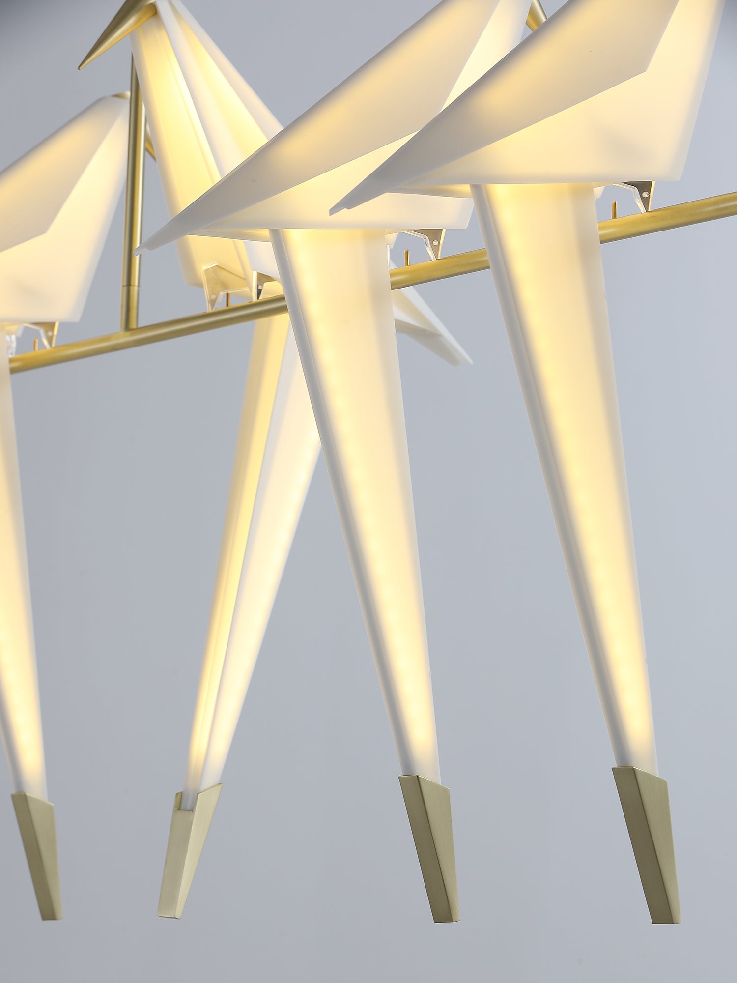 Paper Crane LED Chandelier, Acrylic Birds, Gold Frame, 3000K