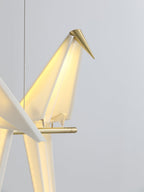 Paper Crane LED Chandelier, Acrylic Birds, Gold Frame, 3000K