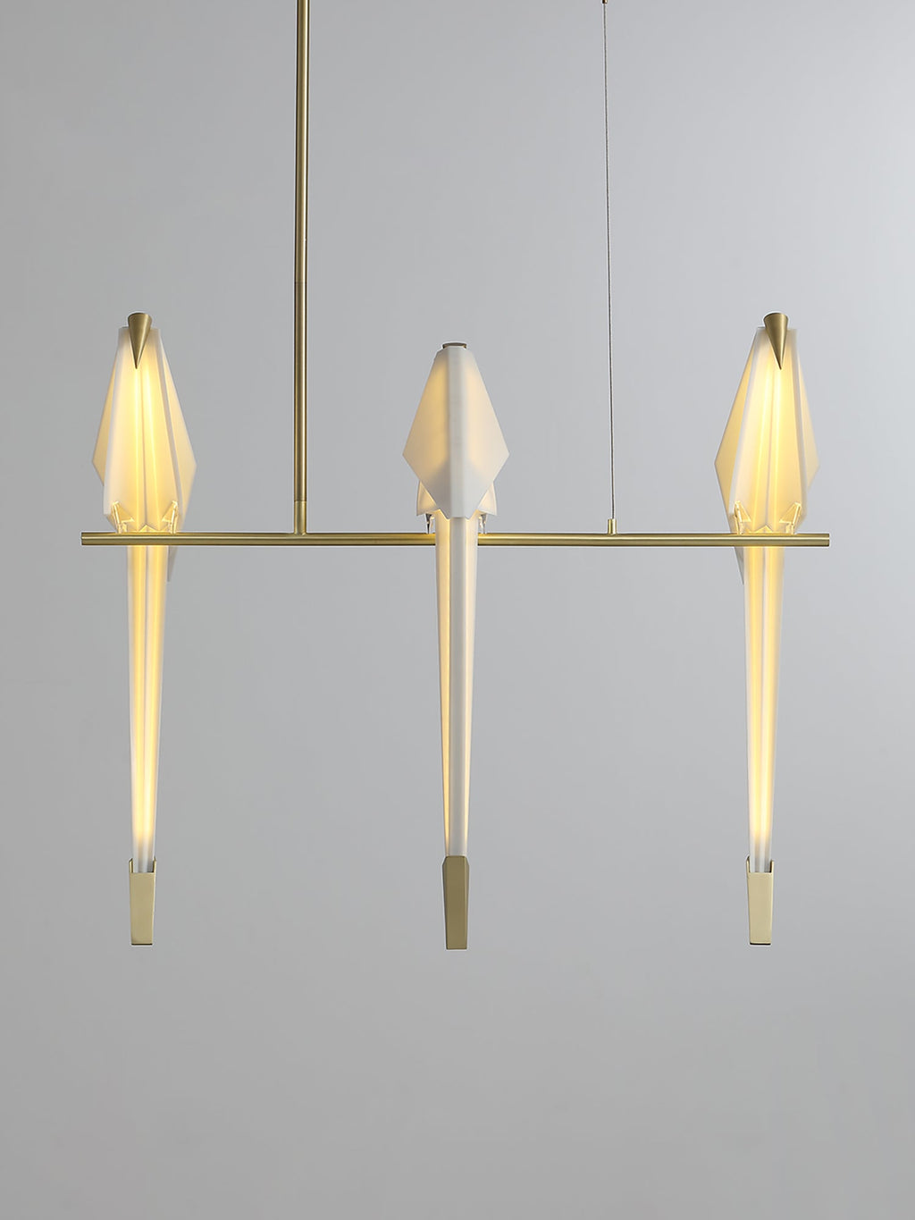 Paper Crane LED Chandelier, Acrylic Birds, Gold Frame, 3000K