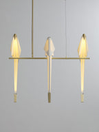 Paper Crane LED Chandelier, Acrylic Birds, Gold Frame, 3000K