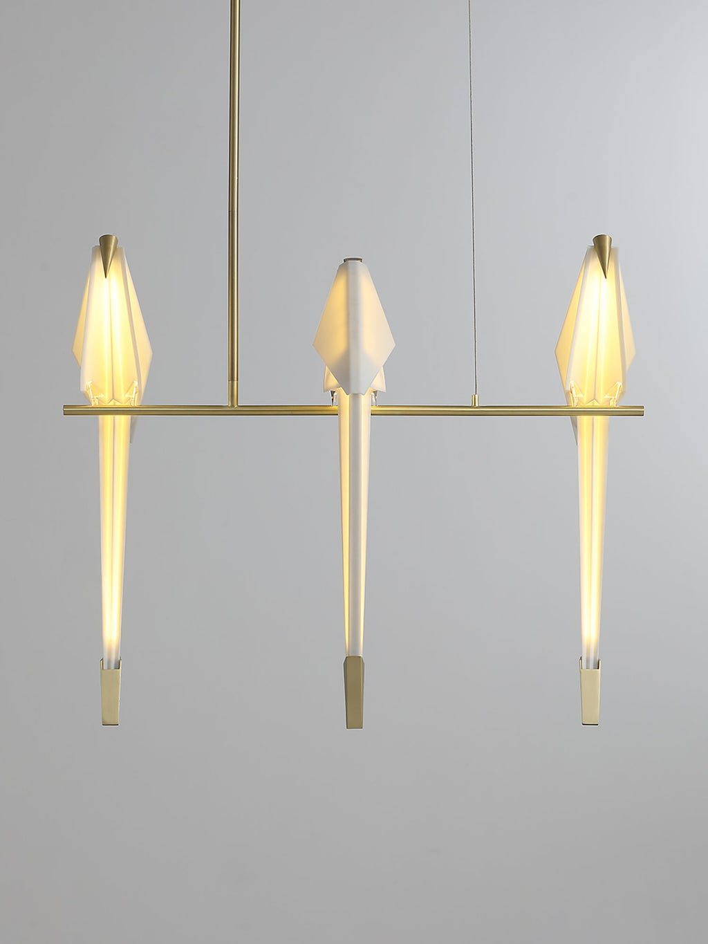 Paper Crane LED Chandelier, Acrylic Birds, Gold Frame, 3000K