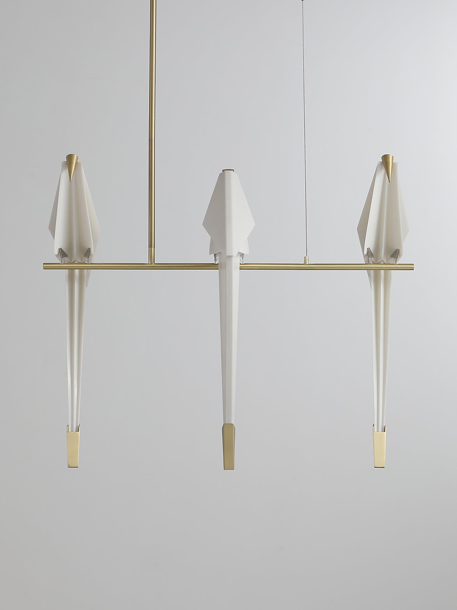 Paper Crane LED Chandelier, Acrylic Birds, Gold Frame, 3000K