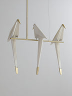 Paper Crane LED Chandelier, Acrylic Birds, Gold Frame, 3000K