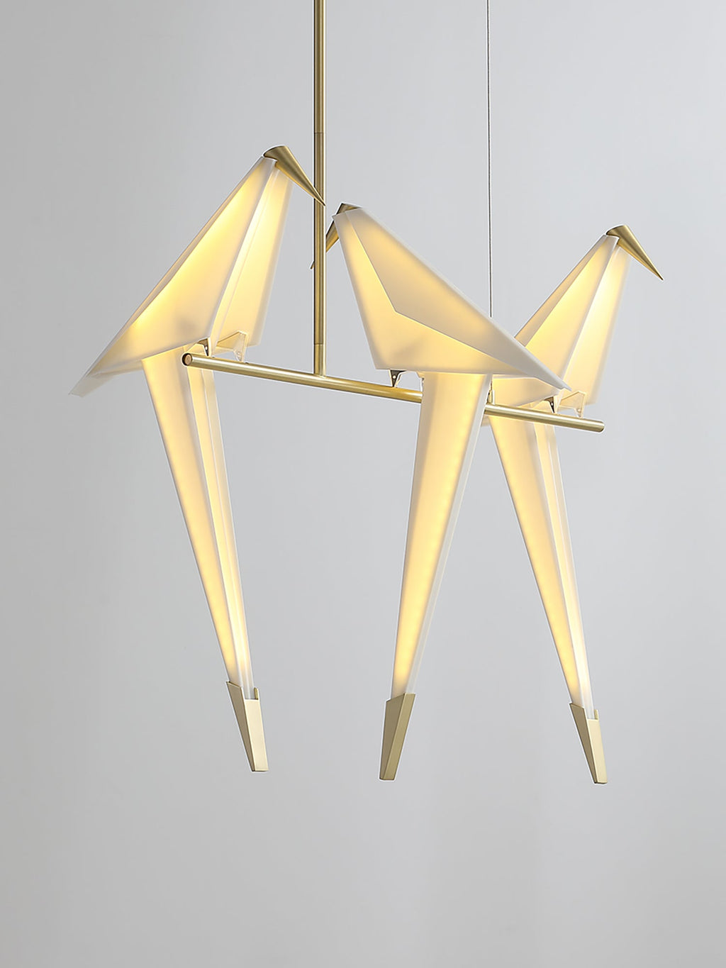 Paper Crane LED Chandelier, Acrylic Birds, Gold Frame, 3000K