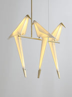 Paper Crane LED Chandelier, Acrylic Birds, Gold Frame, 3000K