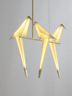 Paper Crane LED Chandelier, Acrylic Birds, Gold Frame, 3000K