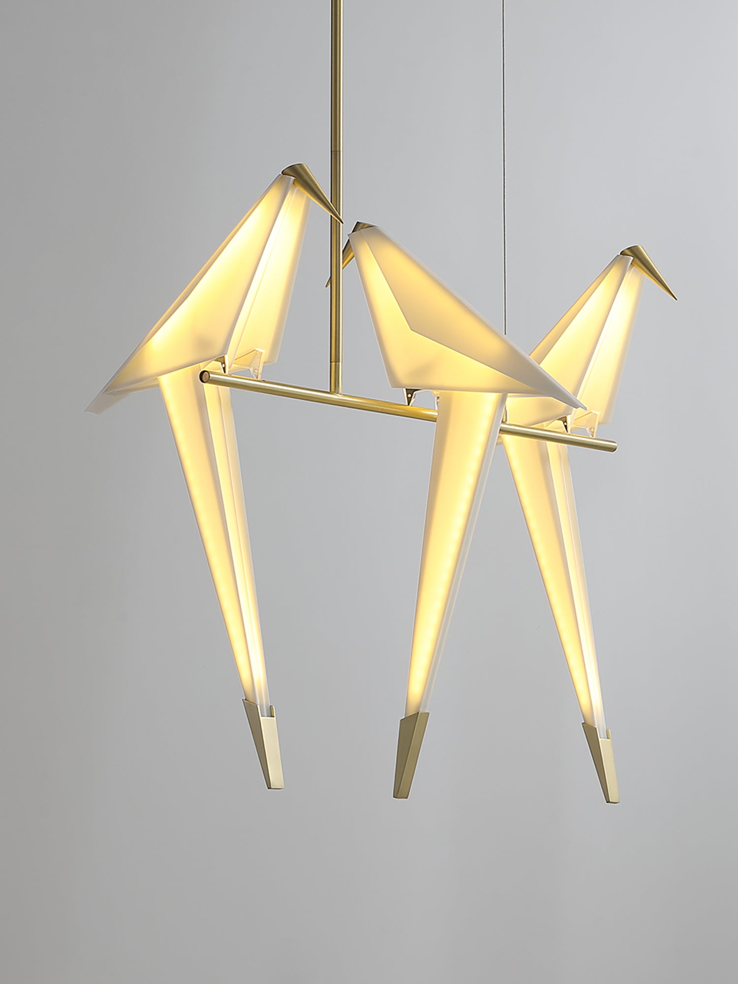 Paper Crane LED Chandelier, Acrylic Birds, Gold Frame, 3000K
