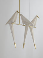 Paper Crane LED Chandelier, Acrylic Birds, Gold Frame, 3000K