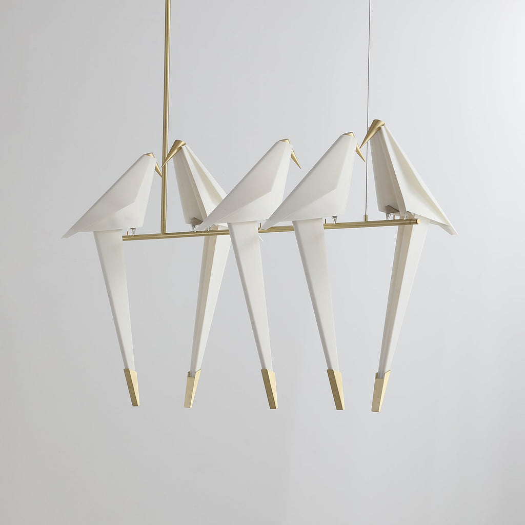 Paper Crane LED Chandelier, Acrylic Birds, Gold Frame, 3000K