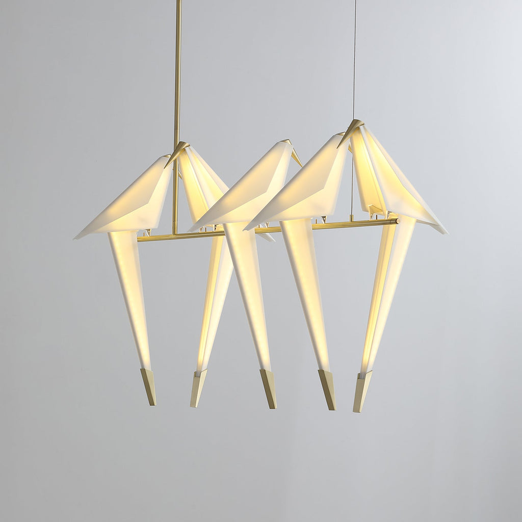 Paper Crane LED Chandelier, Acrylic Birds, Gold Frame, 3000K