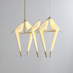 Paper Crane LED Chandelier, Acrylic Birds, Gold Frame, 3000K