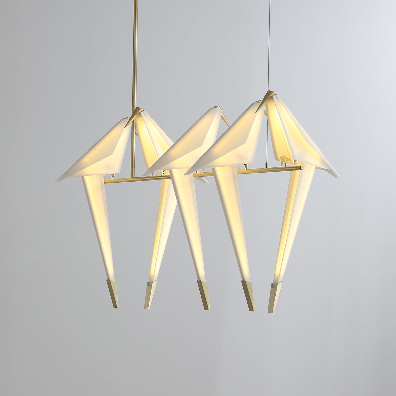Paper Crane LED Chandelier, Acrylic Birds, Gold Frame, 3000K
