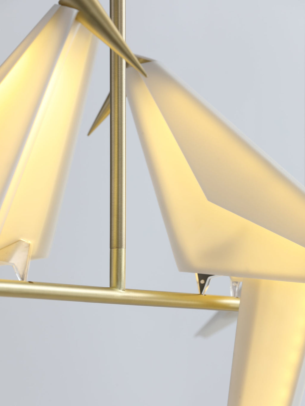Paper Crane LED Chandelier, Acrylic Birds, Gold Frame, 3000K