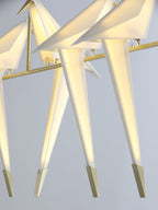 Paper Crane LED Chandelier, Acrylic Birds, Gold Frame, 3000K