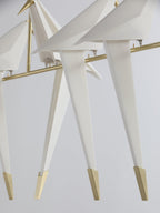 Paper Crane LED Chandelier, Acrylic Birds, Gold Frame, 3000K
