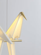 Paper Crane LED Chandelier, Acrylic Birds, Gold Frame, 3000K
