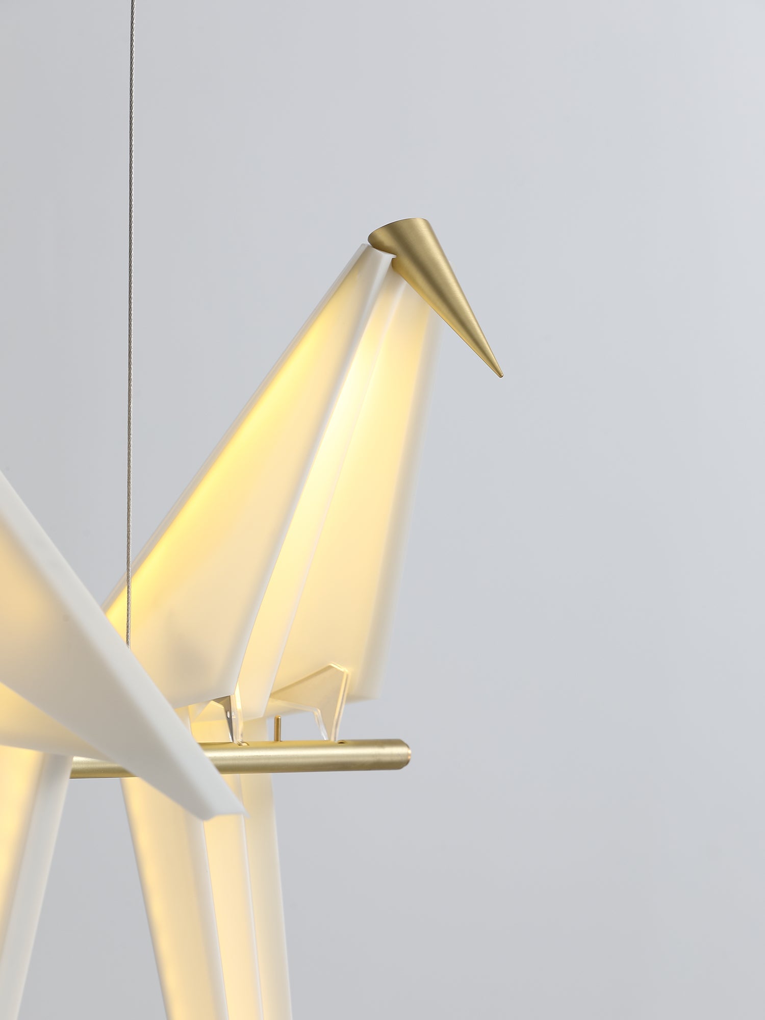 Paper Crane LED Chandelier, Acrylic Birds, Gold Frame, 3000K