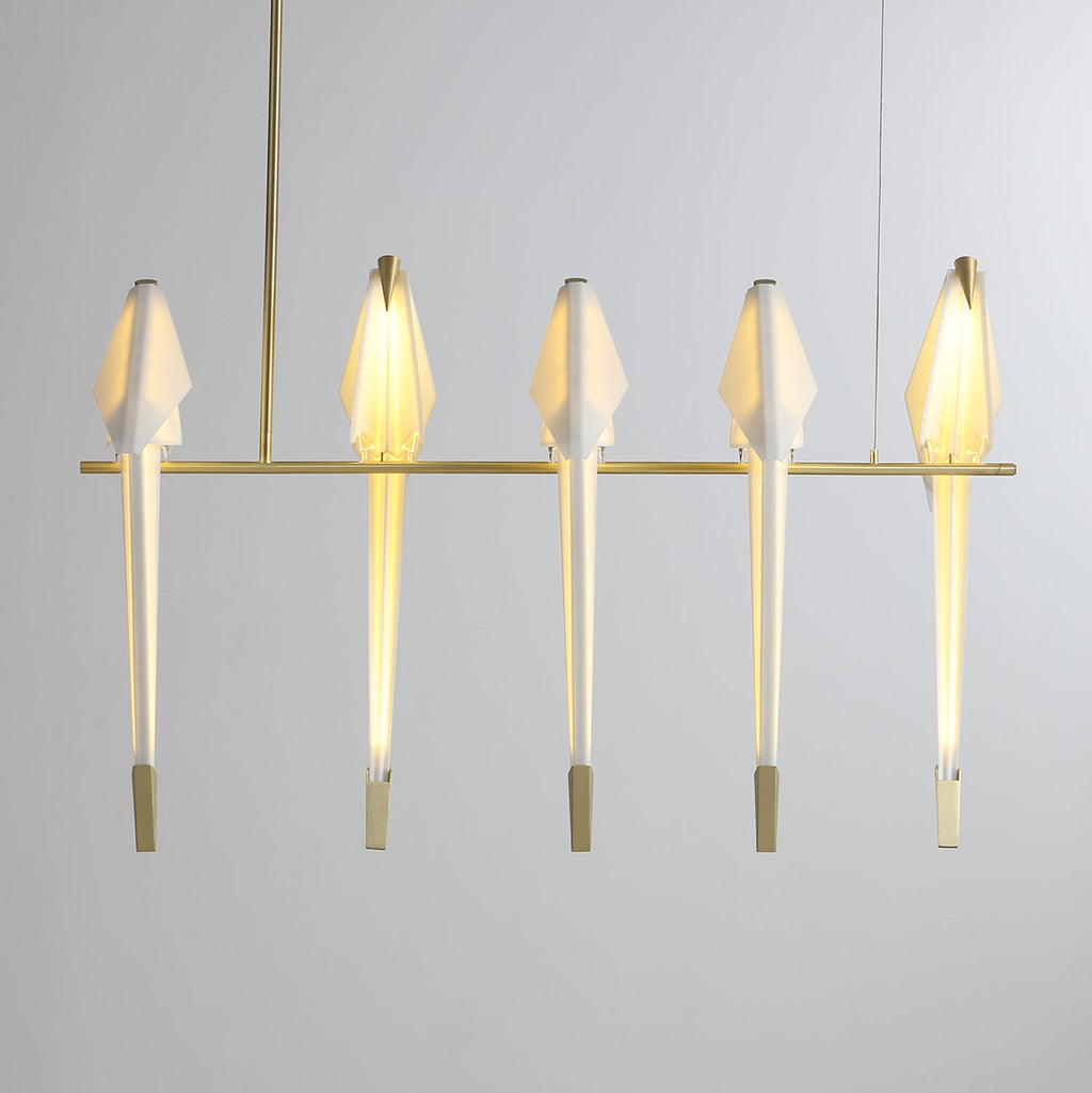 Paper Crane LED Chandelier, Acrylic Birds, Gold Frame, 3000K
